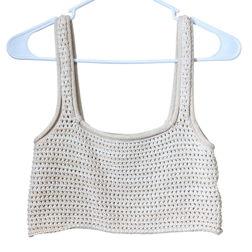 Urban‎ Outfitters Boho Open Stitch Crochet Crop Top Size Small Beige Tan White